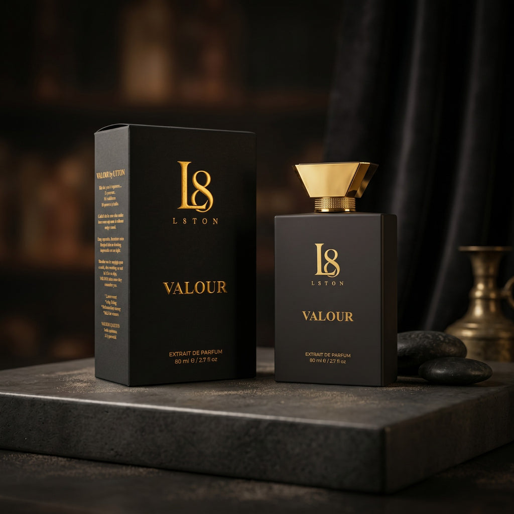 VALOUR By L8TON. Pure Class, Power, Confidence and Success. Fragrance 530 AED  80ml Luxury Extrait de Parfum concentration. Premium French fragrance oils.