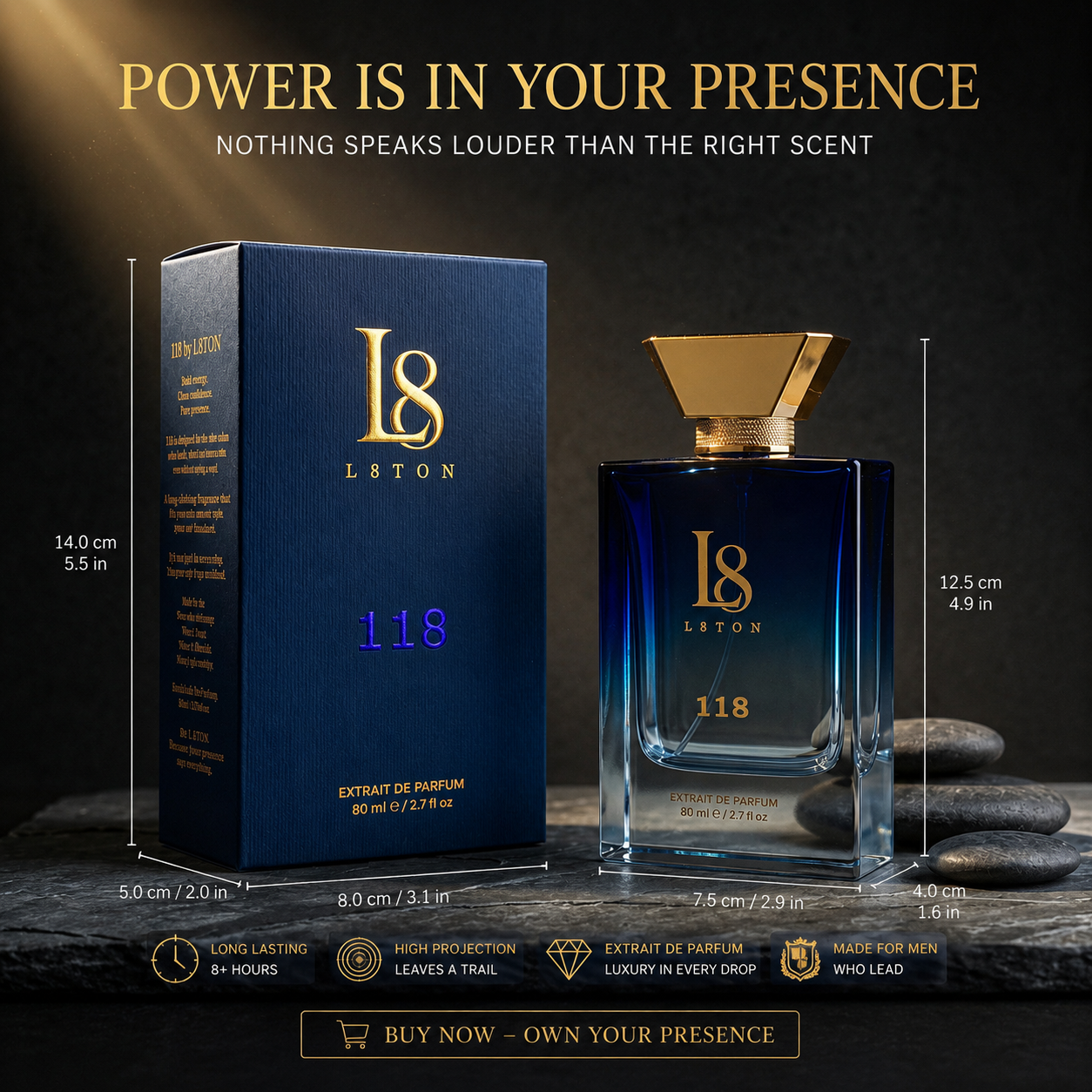 118 By L8TON. Fresh Energetic Everyday Confidence and Pure Class. Fragrance 530 AED  80ml Extrait de Parfum concentration. Premium French fragrance oils.