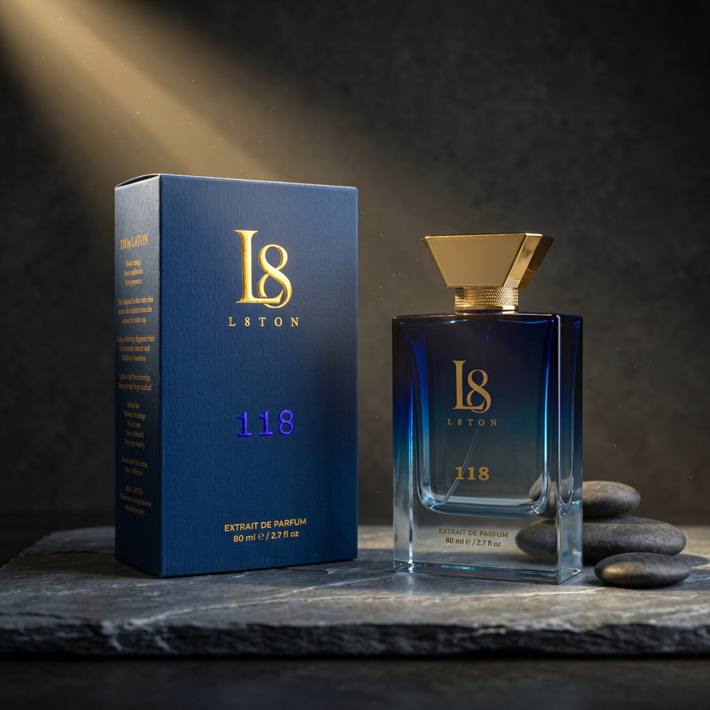 118 By L8TON. Fresh Energetic Everyday Confidence and Pure Class. Fragrance 530 AED  80ml Extrait de Parfum concentration. Premium French fragrance oils.