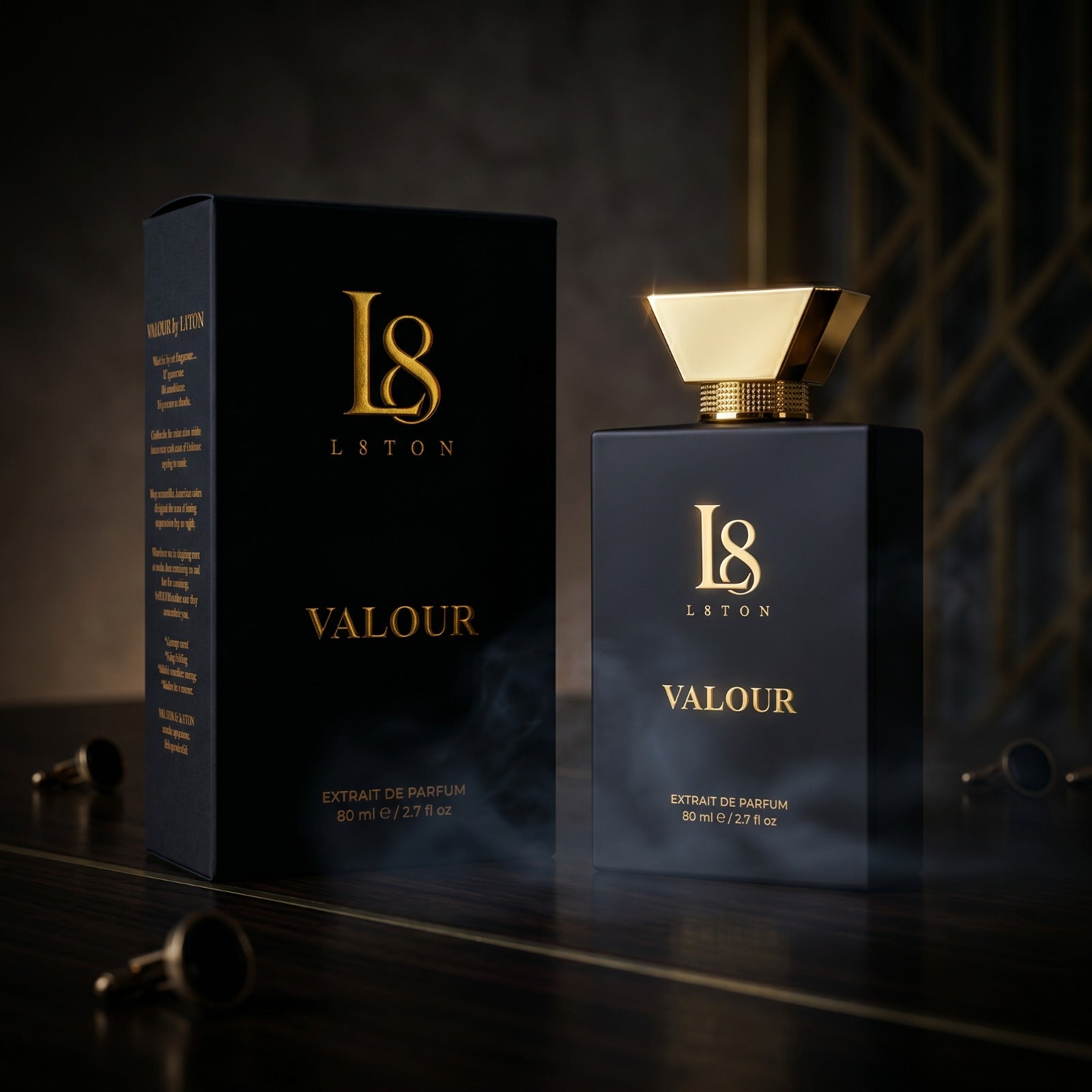 VALOUR By L8TON. Pure Class, Power, Confidence and Success. Fragrance 530 AED  80ml Luxury Extrait de Parfum concentration. Premium French fragrance oils.